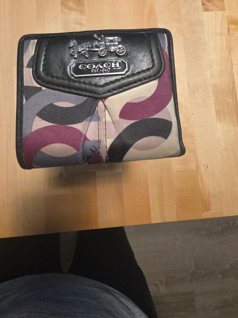 Coach Op Art Purple & Black Compact Bifold Wallet